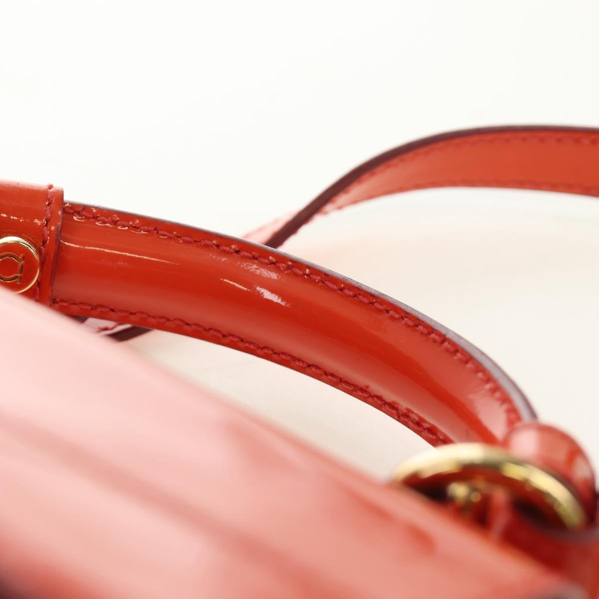 Salvatore Ferragamo Gancini Hand Bag Patent leather 2way Orange Gold Auth 137418