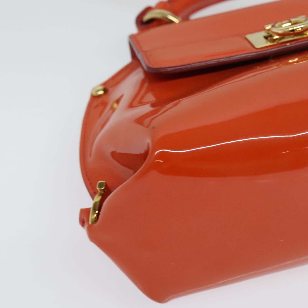 Salvatore Ferragamo Gancini Hand Bag Enamel 2way Orange Gold Auth 137418