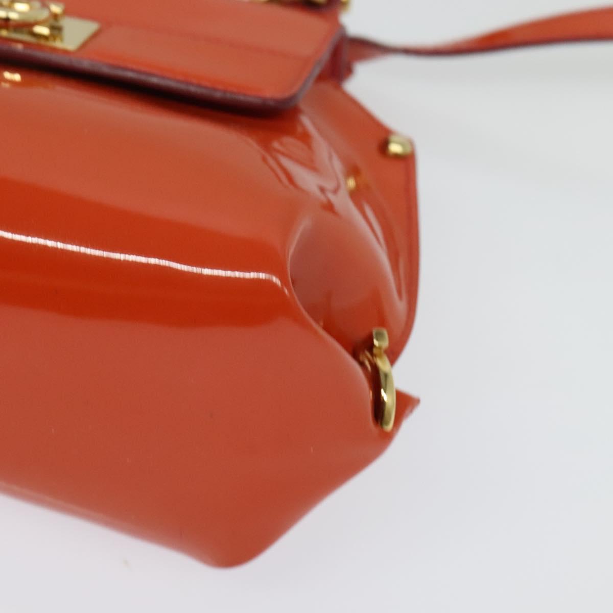 Salvatore Ferragamo Gancini Hand Bag Enamel 2way Orange Gold Auth 137418