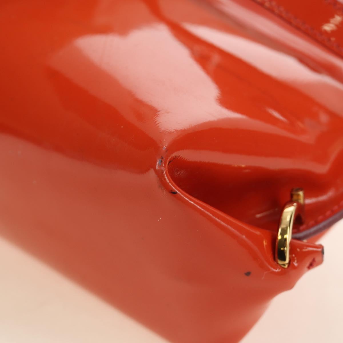 Salvatore Ferragamo Gancini Hand Bag Patent leather 2way Orange Gold Auth 137418