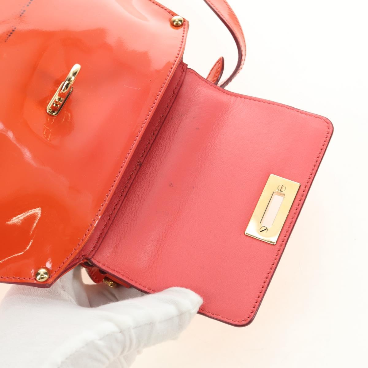 Salvatore Ferragamo Gancini Hand Bag Patent leather 2way Orange Gold Auth 137418