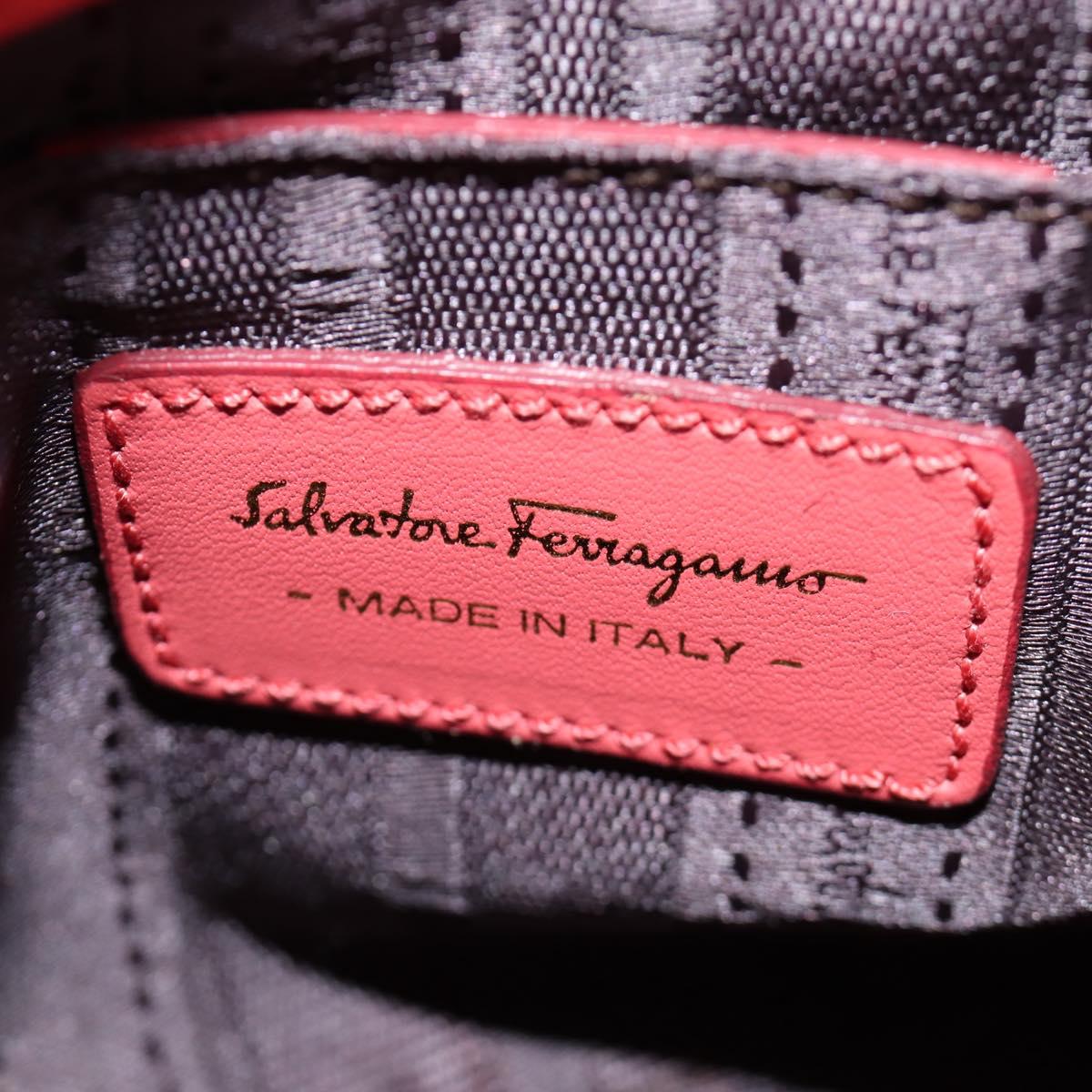 Salvatore Ferragamo Gancini Hand Bag Patent leather 2way Orange Gold Auth 137418