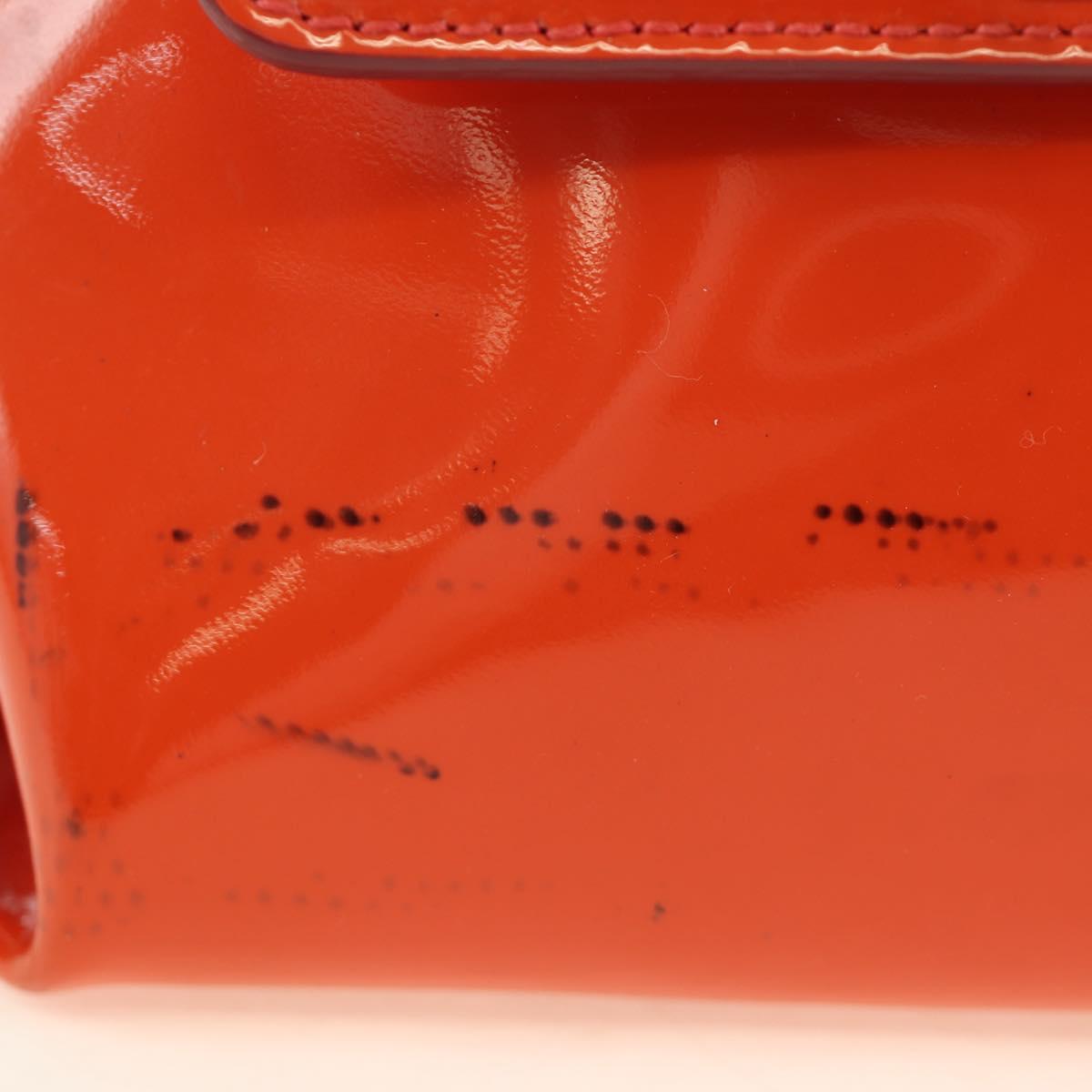 Salvatore Ferragamo Gancini Hand Bag Patent leather 2way Orange Gold Auth 137418
