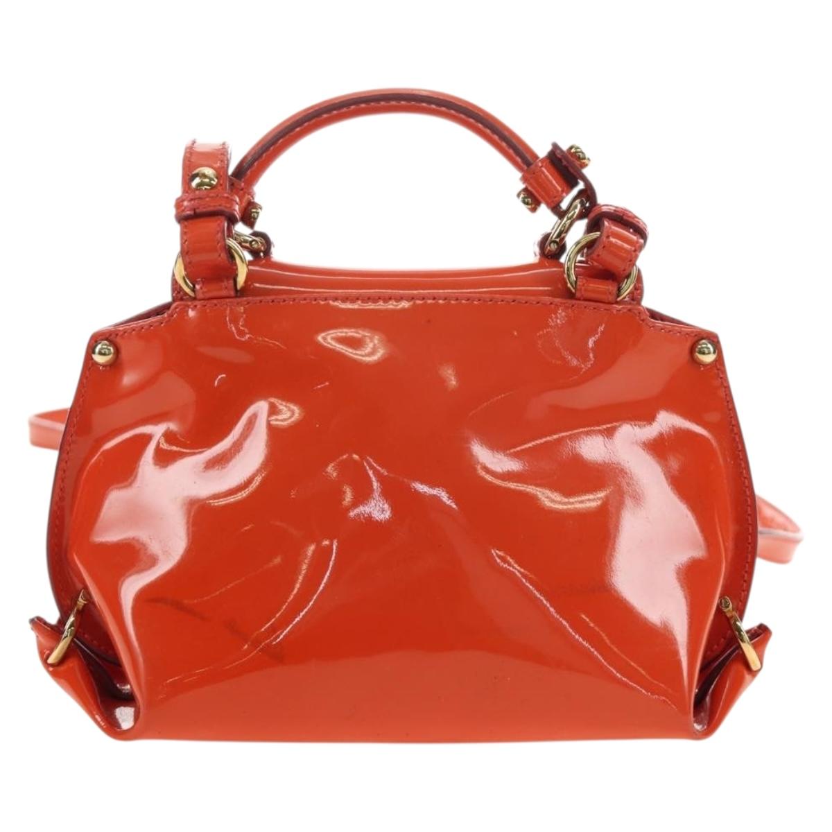 Salvatore Ferragamo Gancini Hand Bag Patent leather 2way Orange Gold Auth 137418