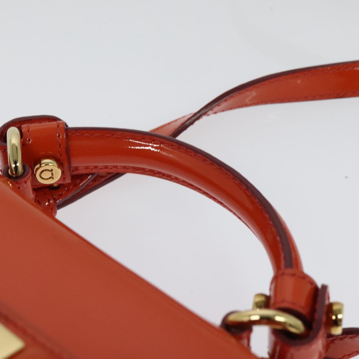 Salvatore Ferragamo Gancini Hand Bag Enamel 2way Orange Gold Auth 137418