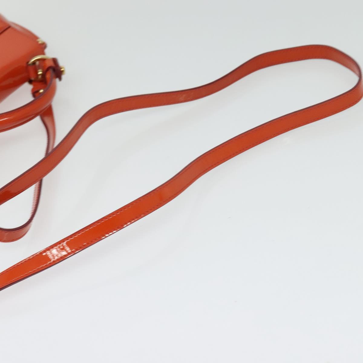 Salvatore Ferragamo Gancini Hand Bag Enamel 2way Orange Gold Auth 137418