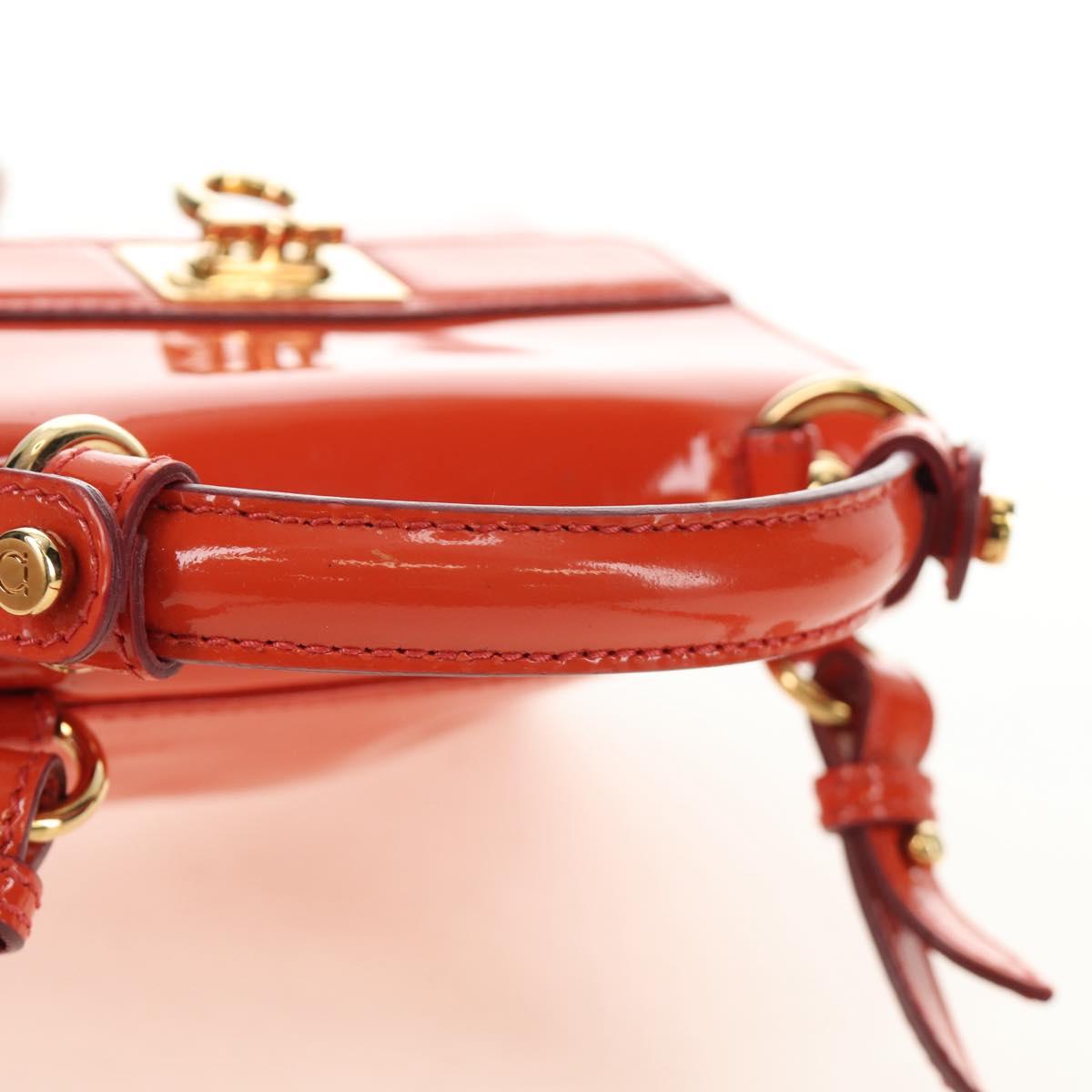 Salvatore Ferragamo Gancini Hand Bag Patent leather 2way Orange Gold Auth 137418