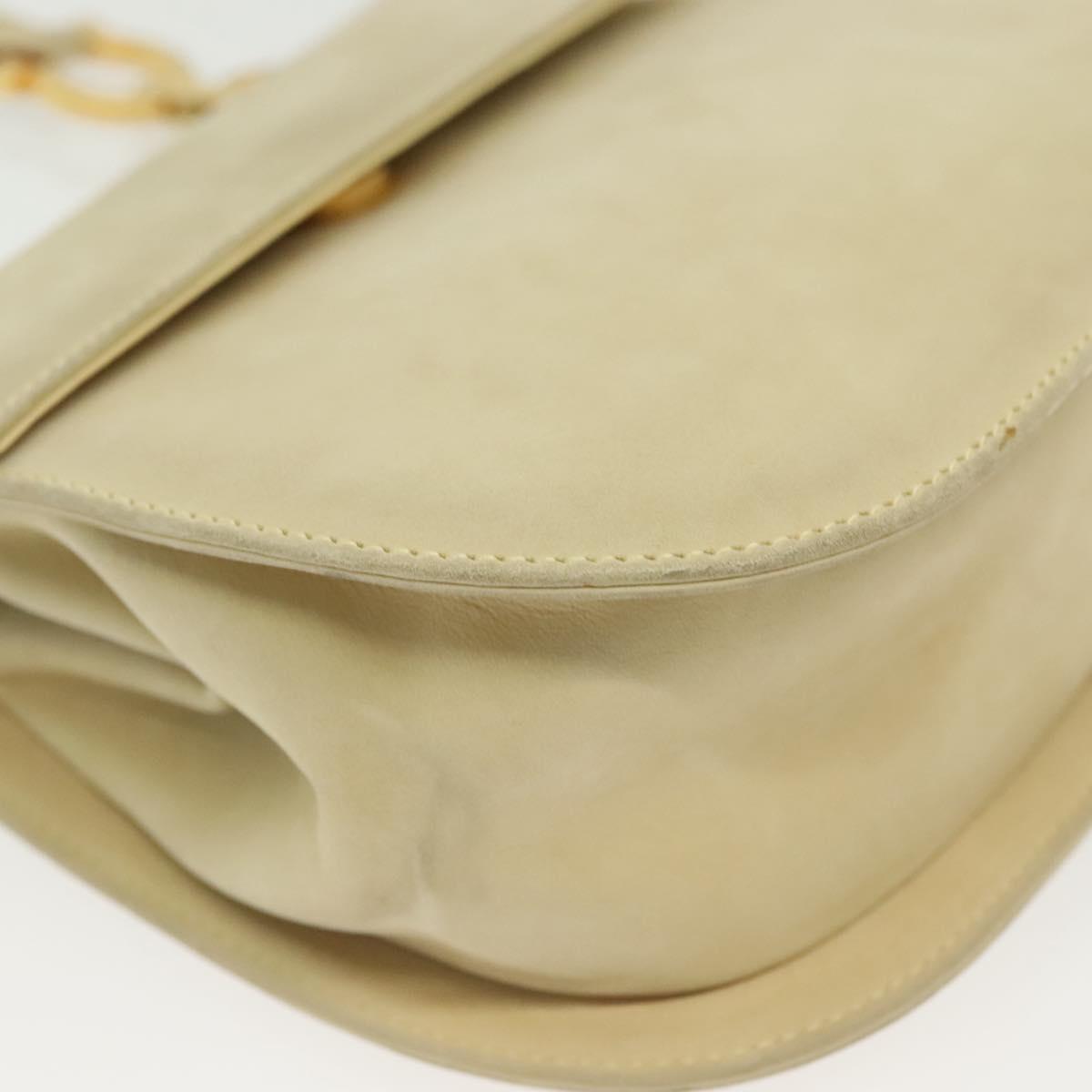 Salvatore Ferragamo Gancini Shoulder Bag Suede Beige Gold Auth 137419