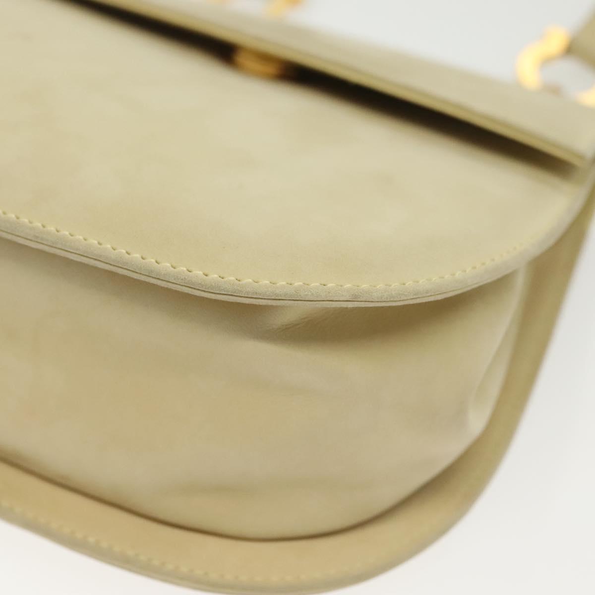 Salvatore Ferragamo Gancini Shoulder Bag Suede Beige Gold Auth 137419