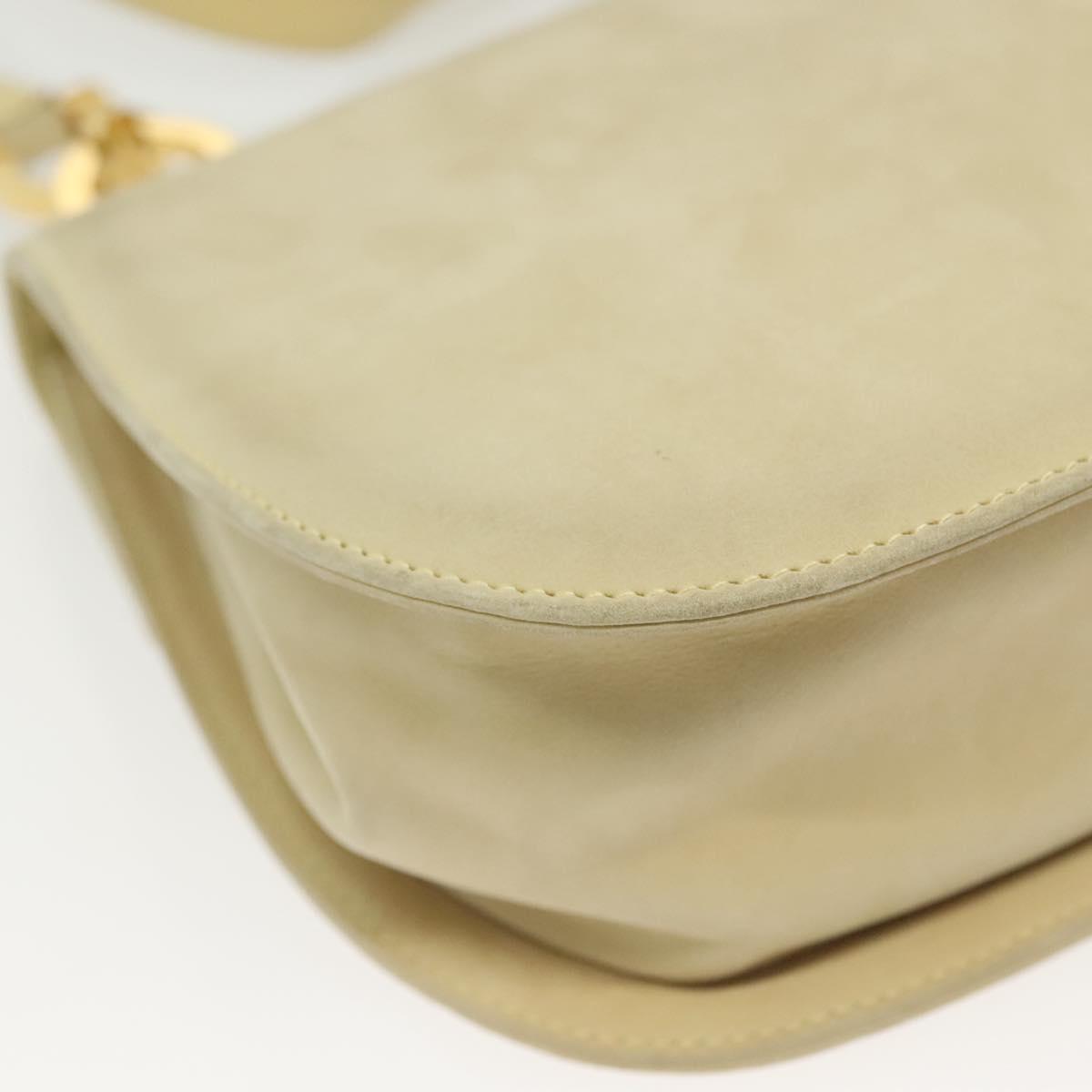 Salvatore Ferragamo Gancini Shoulder Bag Suede Beige Gold Auth 137419