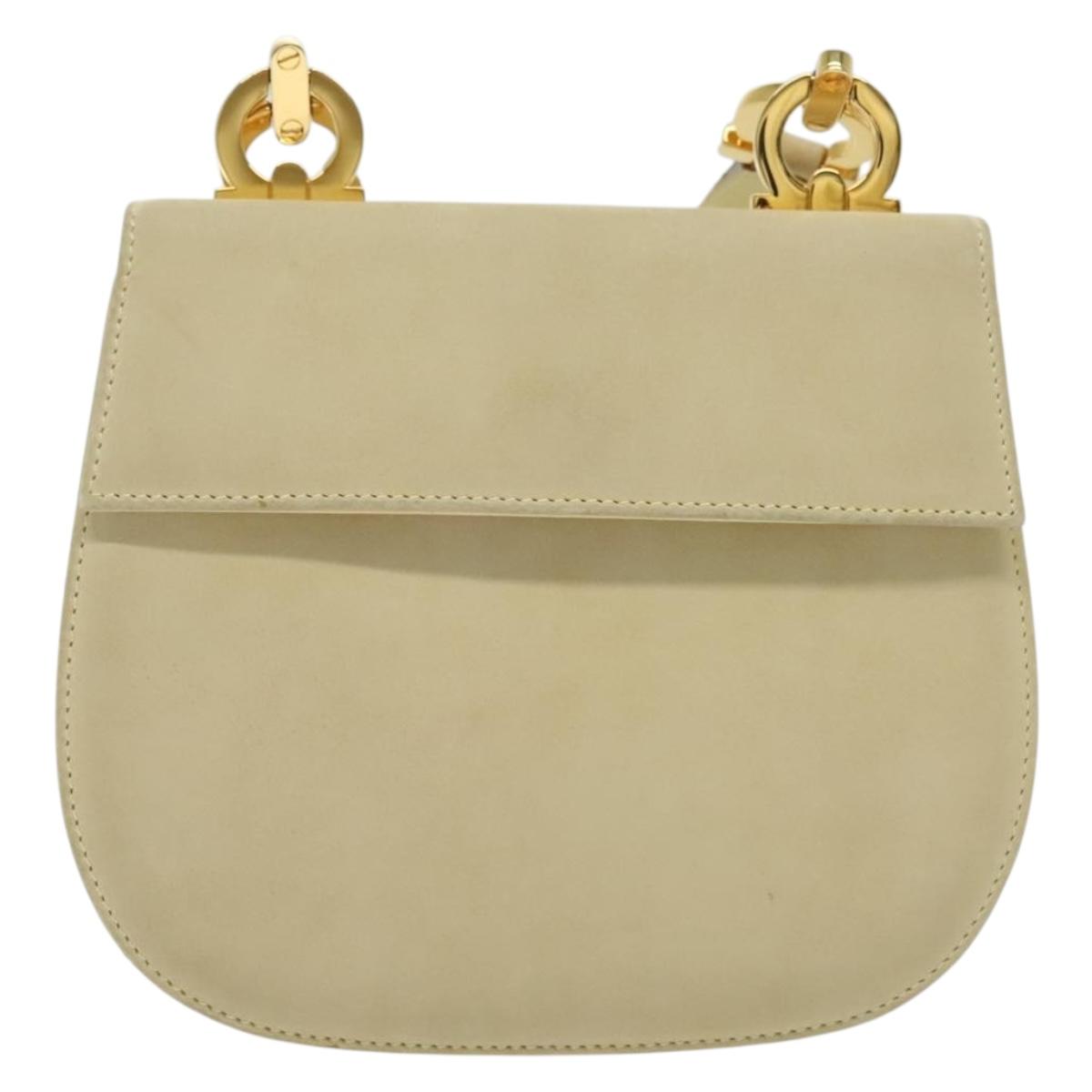 Salvatore Ferragamo Gancini Shoulder Bag Suede Beige Gold Auth 137419