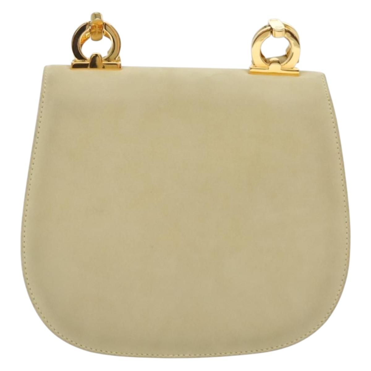 Salvatore Ferragamo Gancini Shoulder Bag Suede Beige Gold Auth 137419