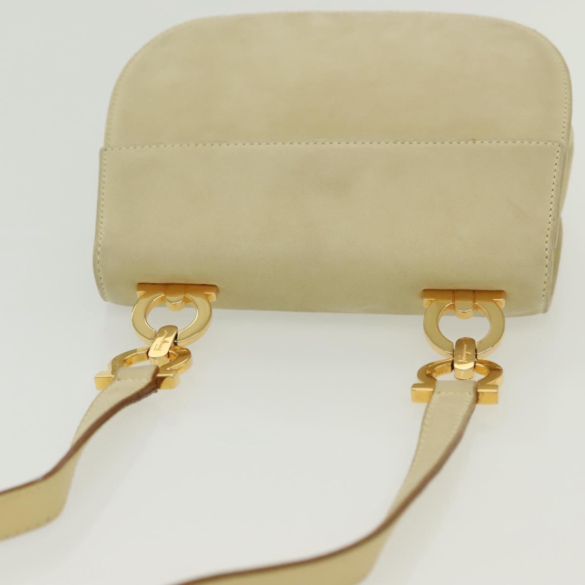 Salvatore Ferragamo Gancini Shoulder Bag Suede Beige Gold Auth 137419