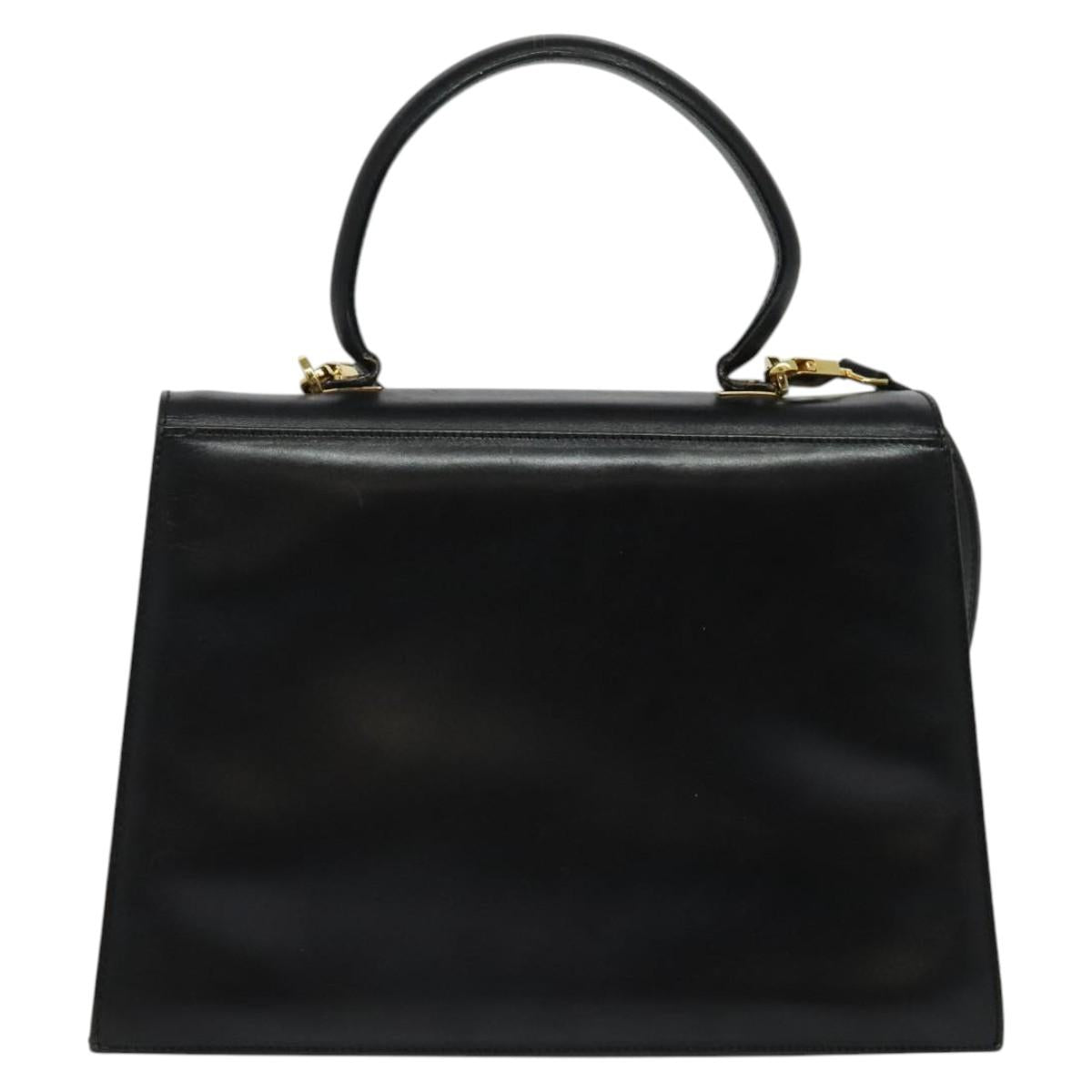 Salvatore Ferragamo Gancini Hand Bag Leather 2way Black Gold Auth 137421
