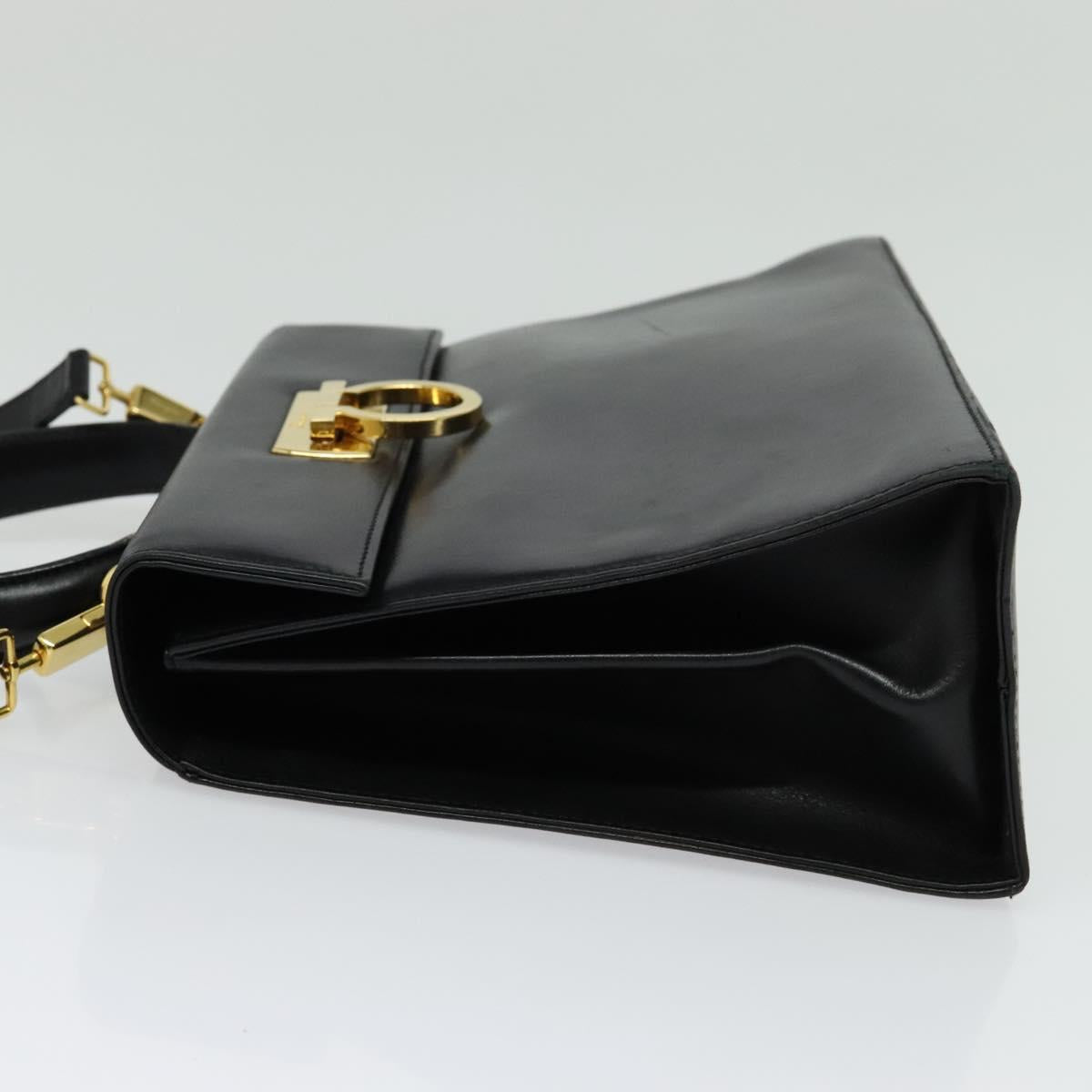 Salvatore Ferragamo Gancini Hand Bag Leather 2way Black Gold Auth 137421