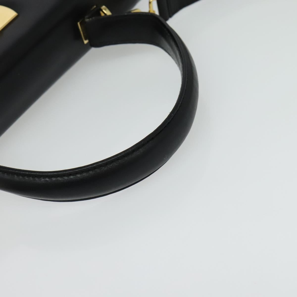 Salvatore Ferragamo Gancini Hand Bag Leather 2way Black Gold Auth 137421