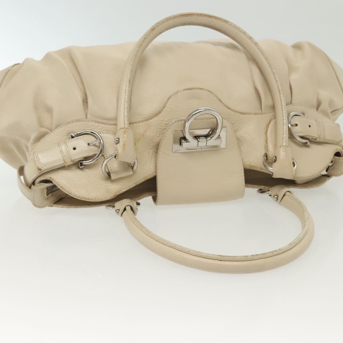 Salvatore Ferragamo Gancini Tote Bag Leather Beige Silver Auth 137424