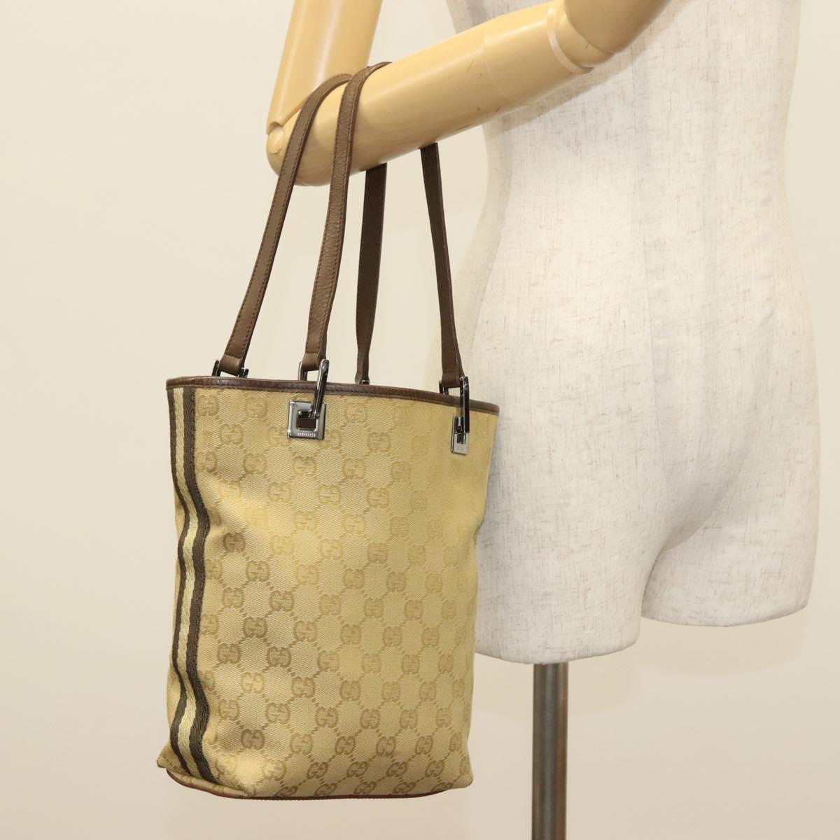 GUCCI GG Canvas Tote Bag Beige Silver 31244 Auth 137427