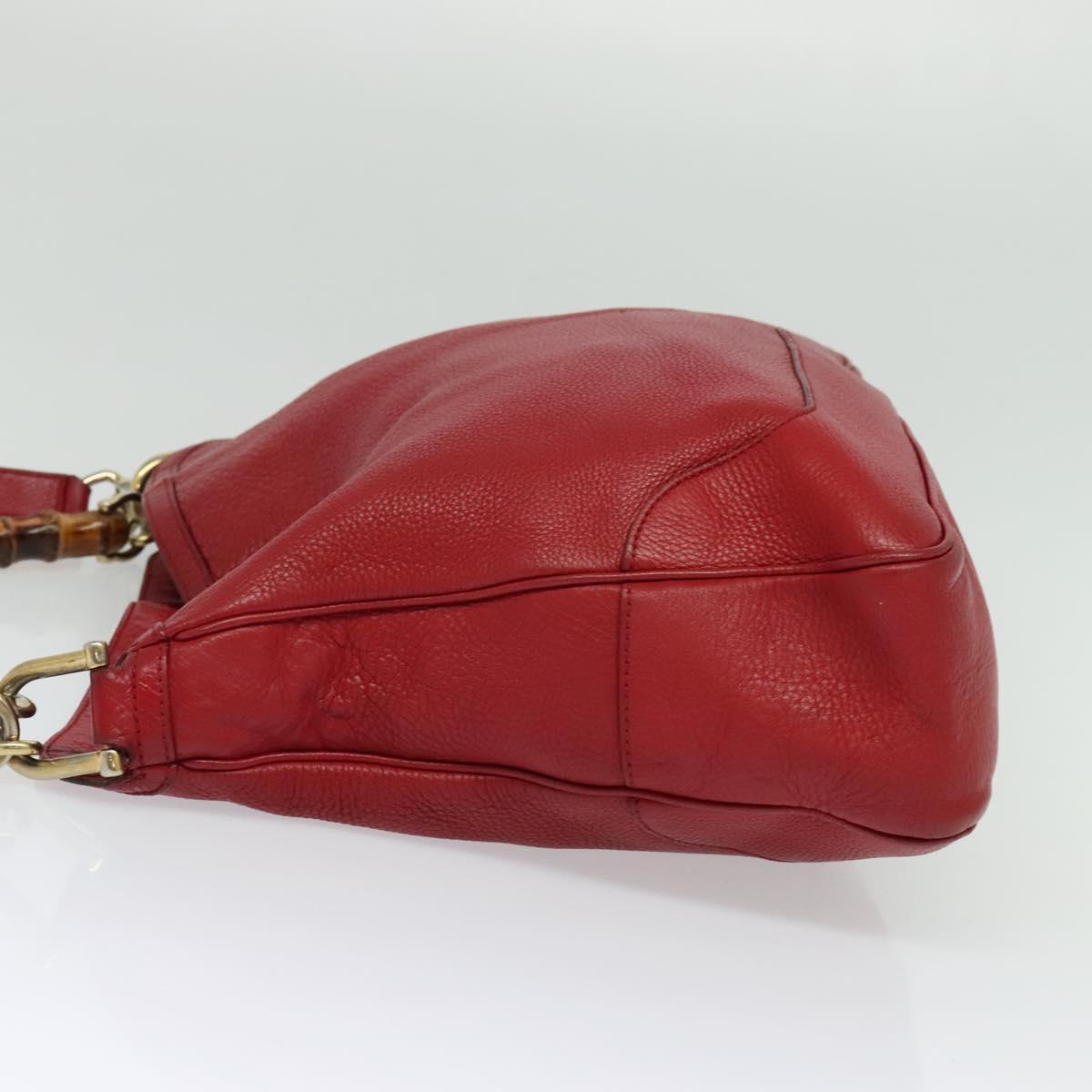 GUCCI Bamboo Hand Bag Leather 2way Red Gold 282315 Auth 137429