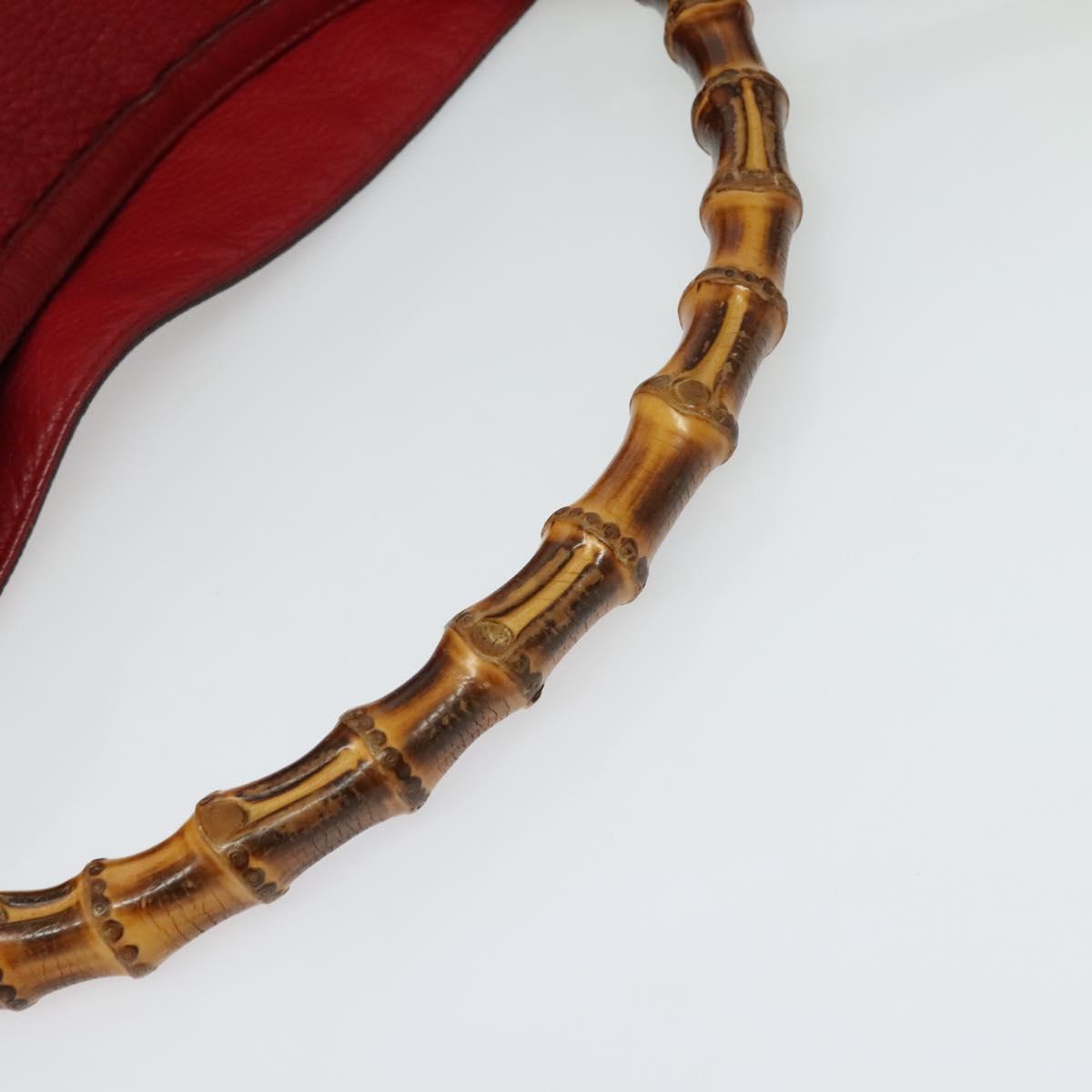 GUCCI Bamboo Hand Bag Leather 2way Red Gold 282315 Auth 137429