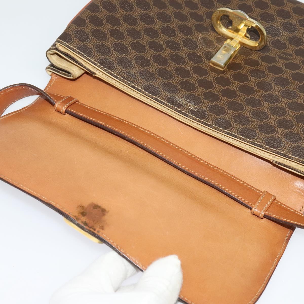 CELINE Macadam Canvas Shoulder Bag PVC Leather Brown Gold Auth 137434