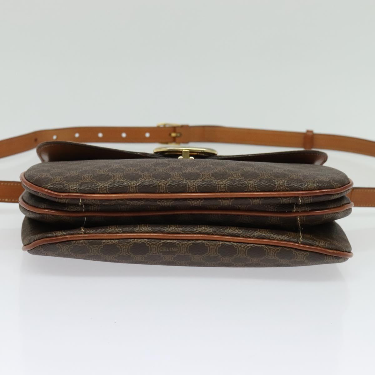CELINE Macadam Canvas Shoulder Bag PVC Leather Brown Gold Auth 137434