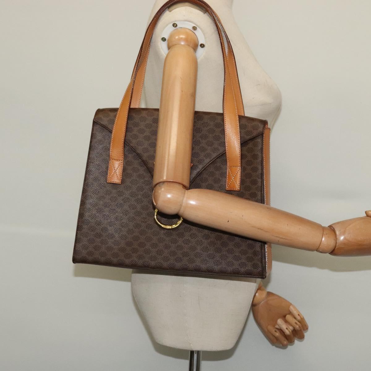 CELINE Macadam Canvas Hand Bag PVC Leather Brown Gold Auth 137435