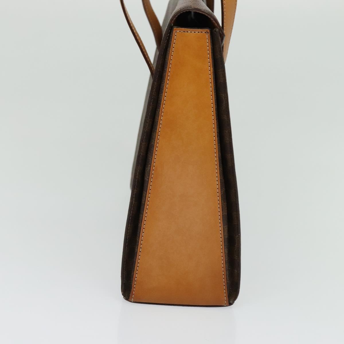 CELINE Macadam Canvas Hand Bag PVC Leather Brown Gold Auth 137435