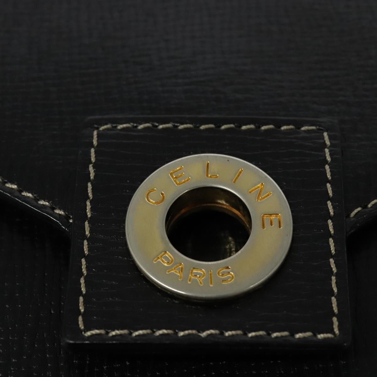 CELINE Shoulder Bag Leather Black Gold Auth 137436