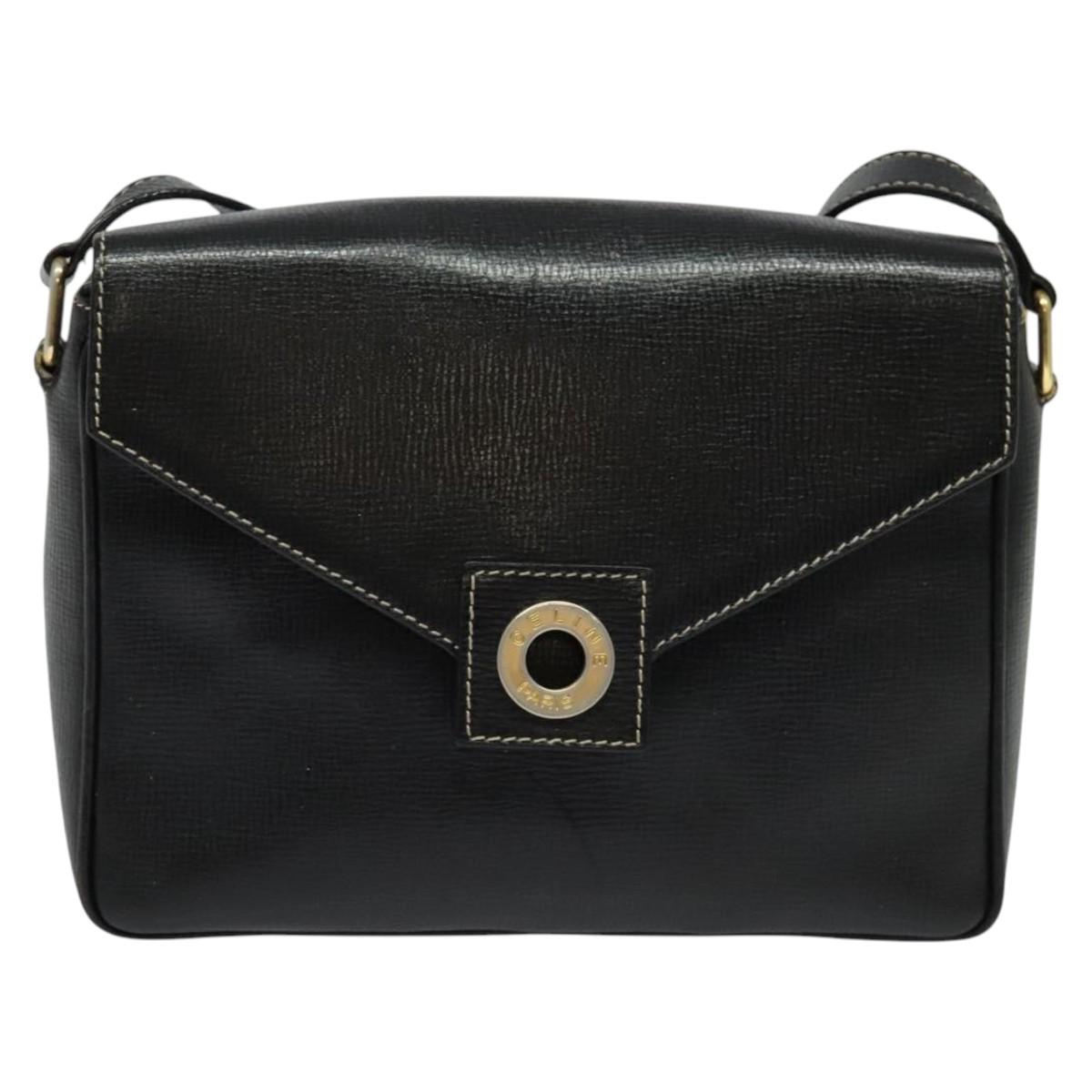 CELINE Shoulder Bag Leather Black Gold Auth 137436