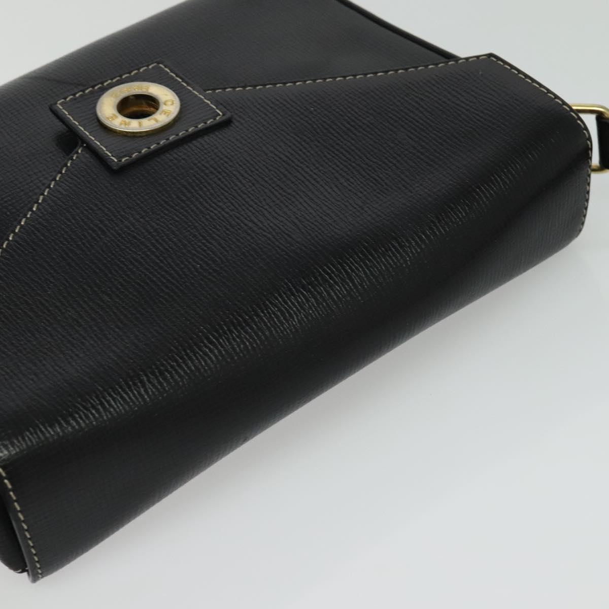 CELINE Shoulder Bag Leather Black Gold Auth 137436