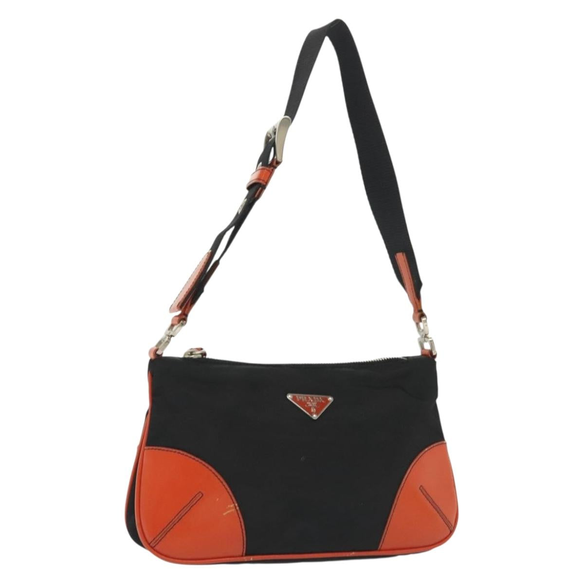 PRADA Shoulder Bag Nylon Leather Black Silver Auth 137443