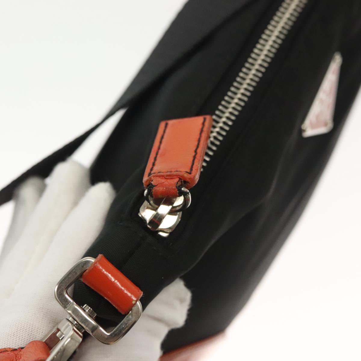 PRADA Shoulder Bag Nylon Leather Black Silver Auth 137443