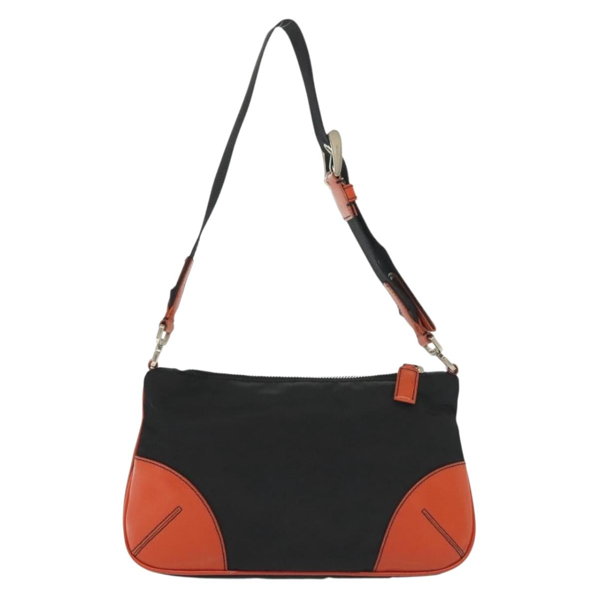 PRADA Shoulder Bag Nylon Leather Black Silver Auth 137443