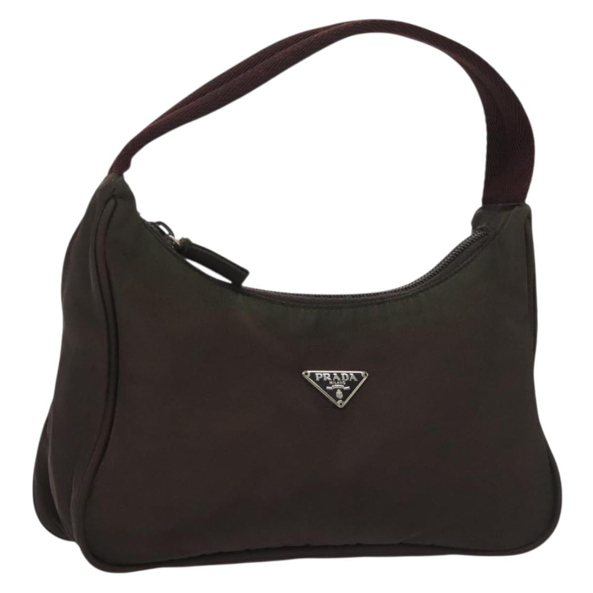 PRADA Hand Bag Nylon Brown Silver Auth 137449