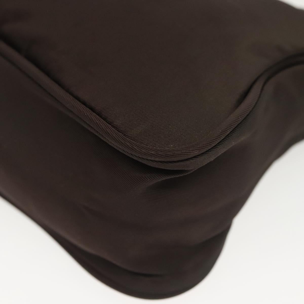PRADA Hand Bag Nylon Brown Silver Auth 137449