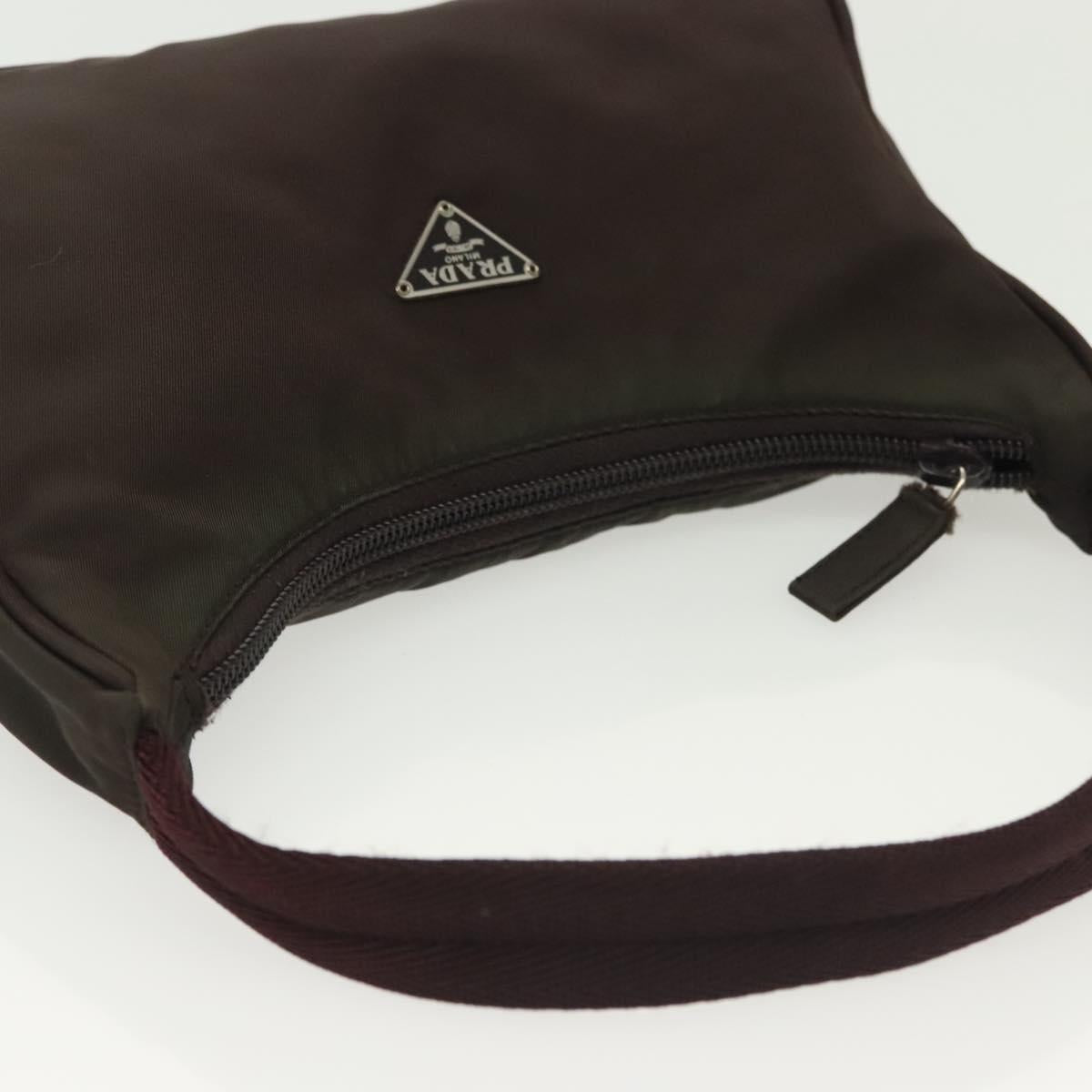 PRADA Hand Bag Nylon Brown Silver Auth 137449