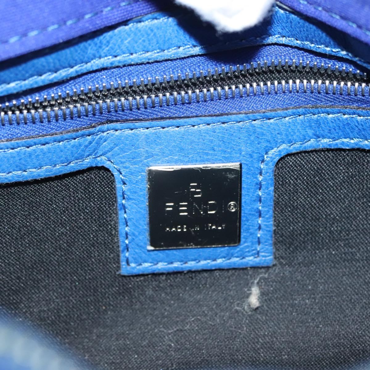 FENDI Mamma Baguette Shoulder Bag Nylon Blue Silver Auth 137452