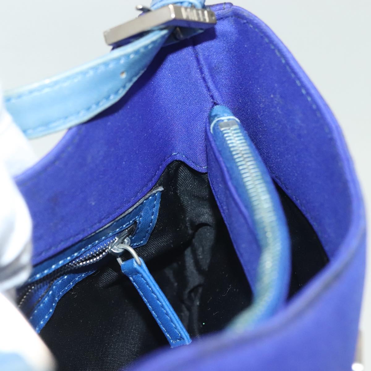 FENDI Mamma Baguette Shoulder Bag Nylon Blue Silver Auth 137452