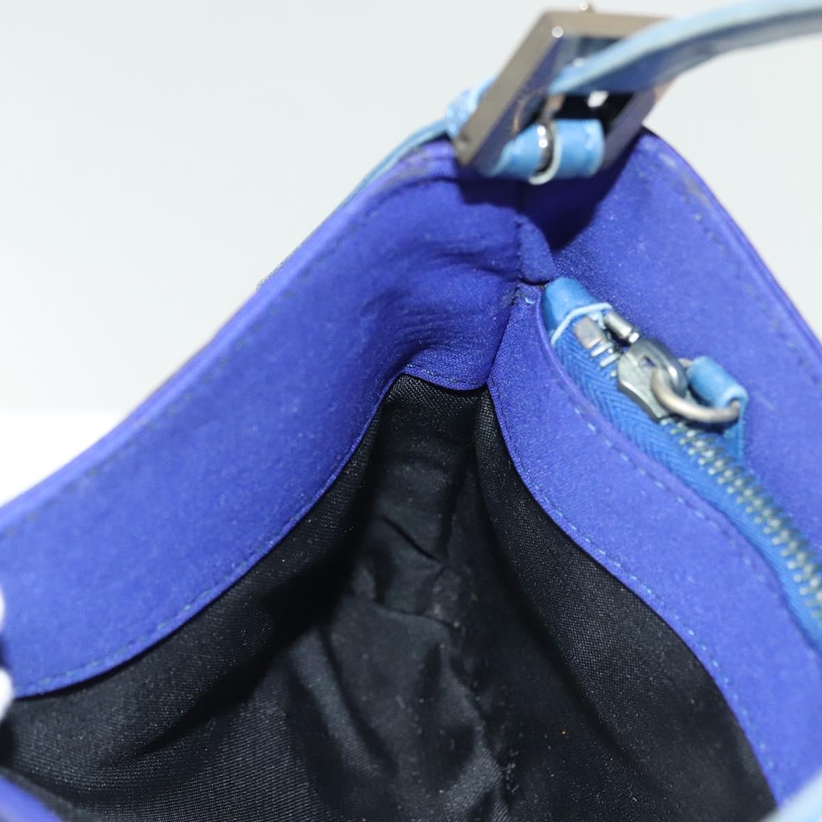 FENDI Mamma Baguette Shoulder Bag Nylon Blue Silver Auth 137452