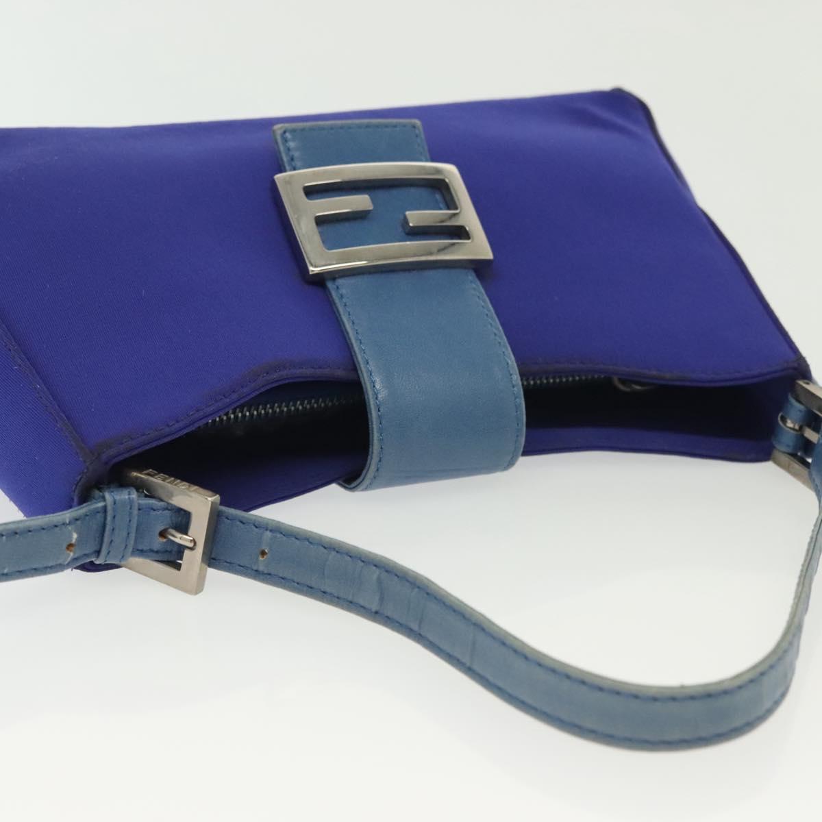 FENDI Mamma Baguette Shoulder Bag Nylon Blue Silver Auth 137452