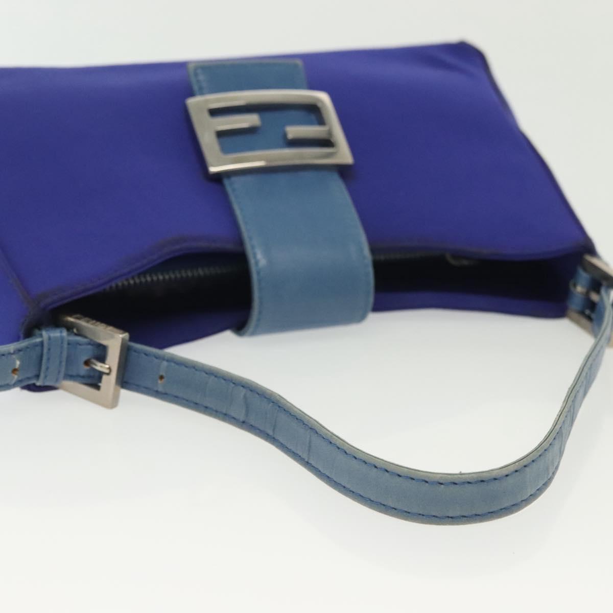 FENDI Mamma Baguette Shoulder Bag Nylon Blue Silver Auth 137452