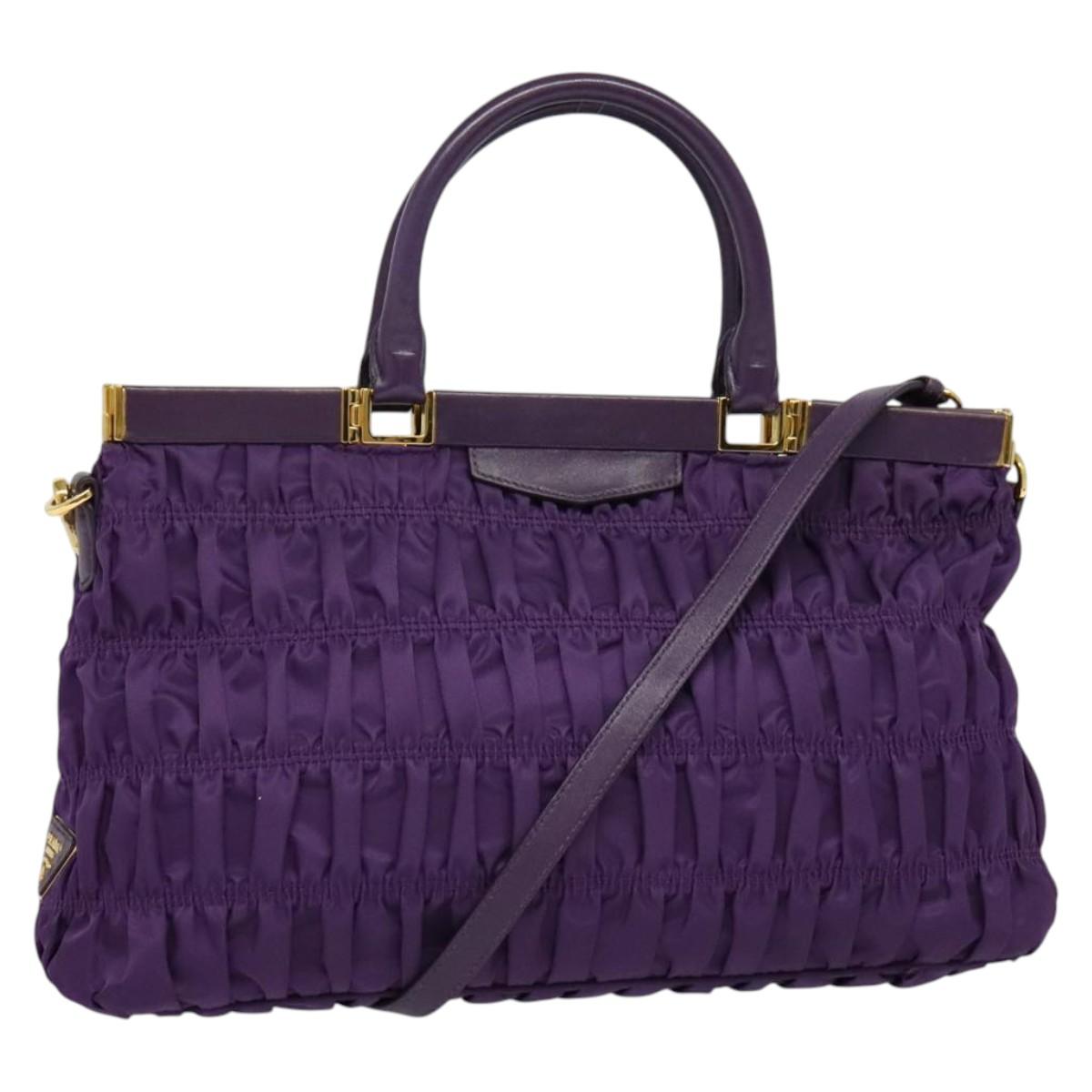 PRADA Hand Bag Nylon 2way Purple Gold Auth 137460