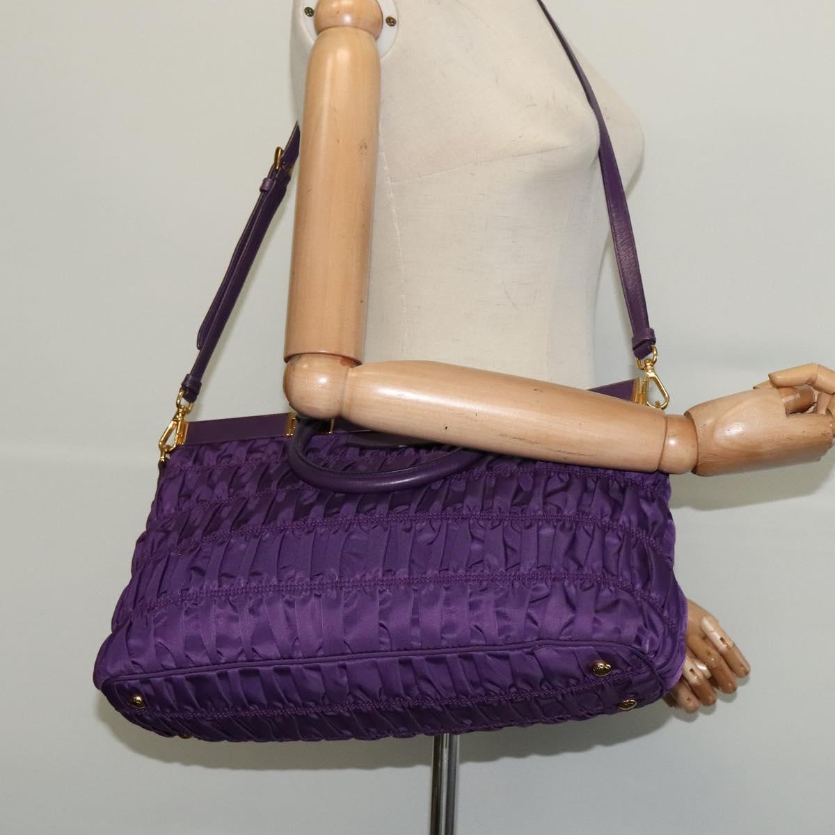 PRADA Hand Bag Nylon 2way Purple Gold Auth 137460