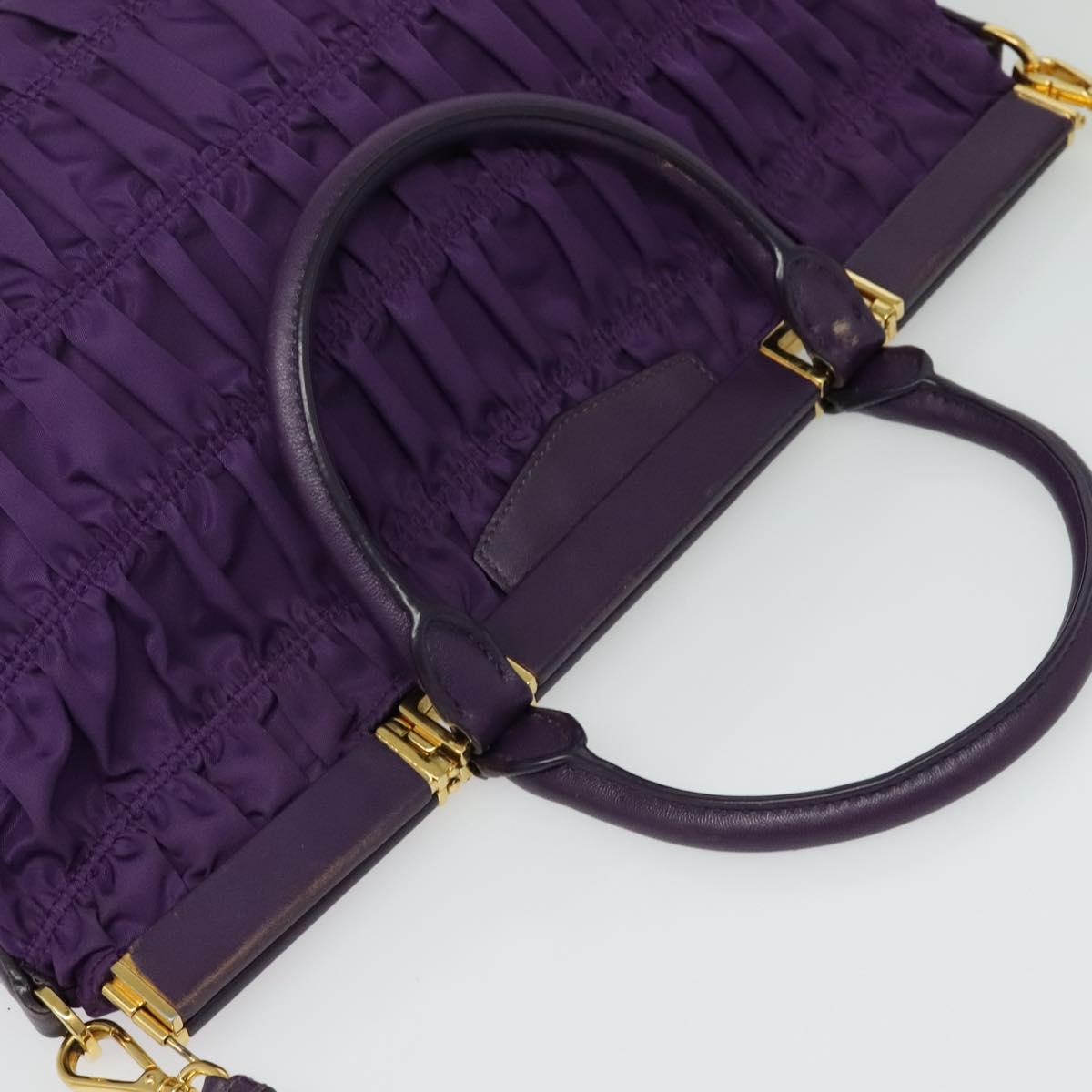 PRADA Hand Bag Nylon 2way Purple Gold Auth 137460