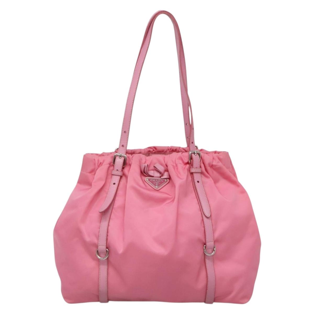 PRADA Tote Bag Nylon Pink Silver Auth 137462