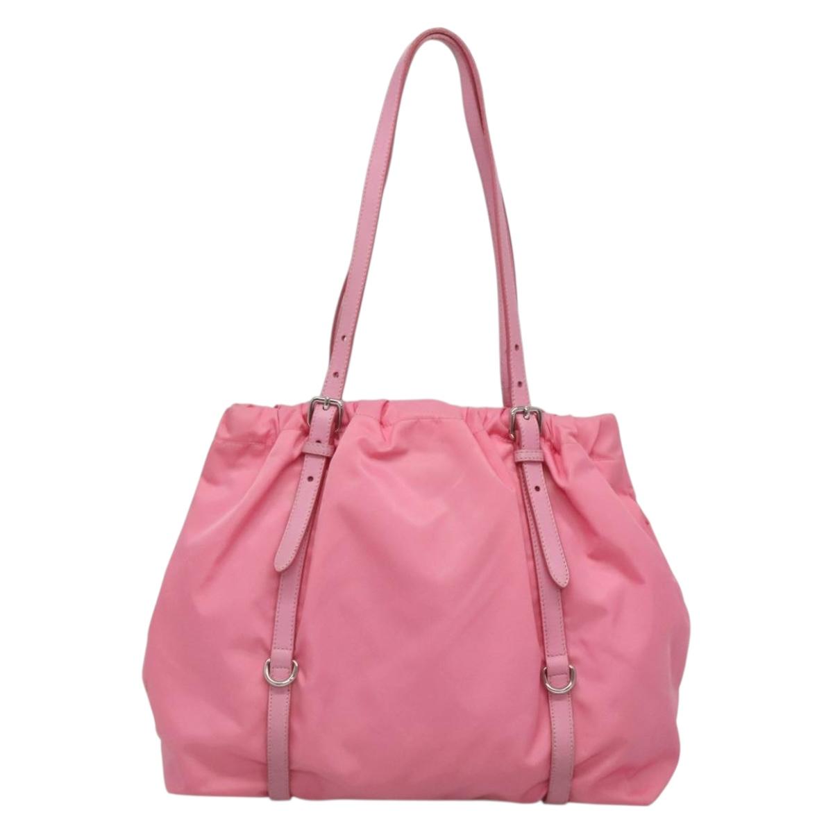 PRADA Tote Bag Nylon Pink Silver Auth 137462