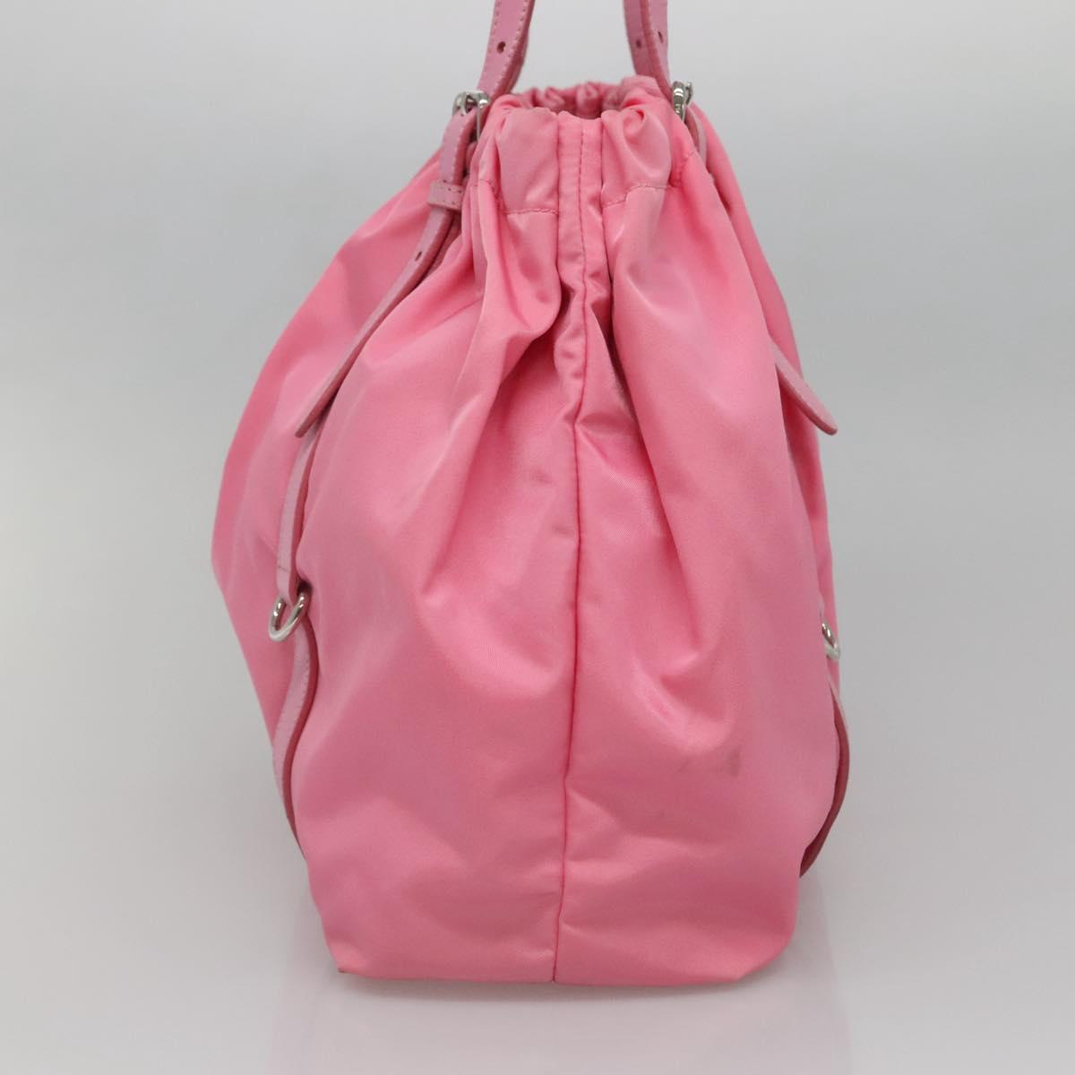 PRADA Tote Bag Nylon Pink Silver Auth 137462