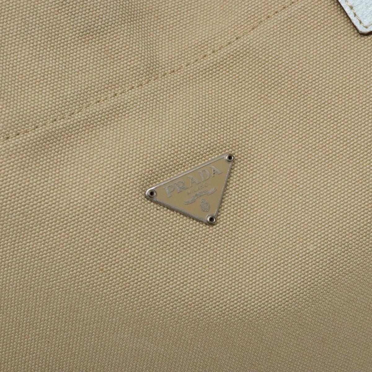 PRADA Tote Bag Canvas Beige Auth 137463