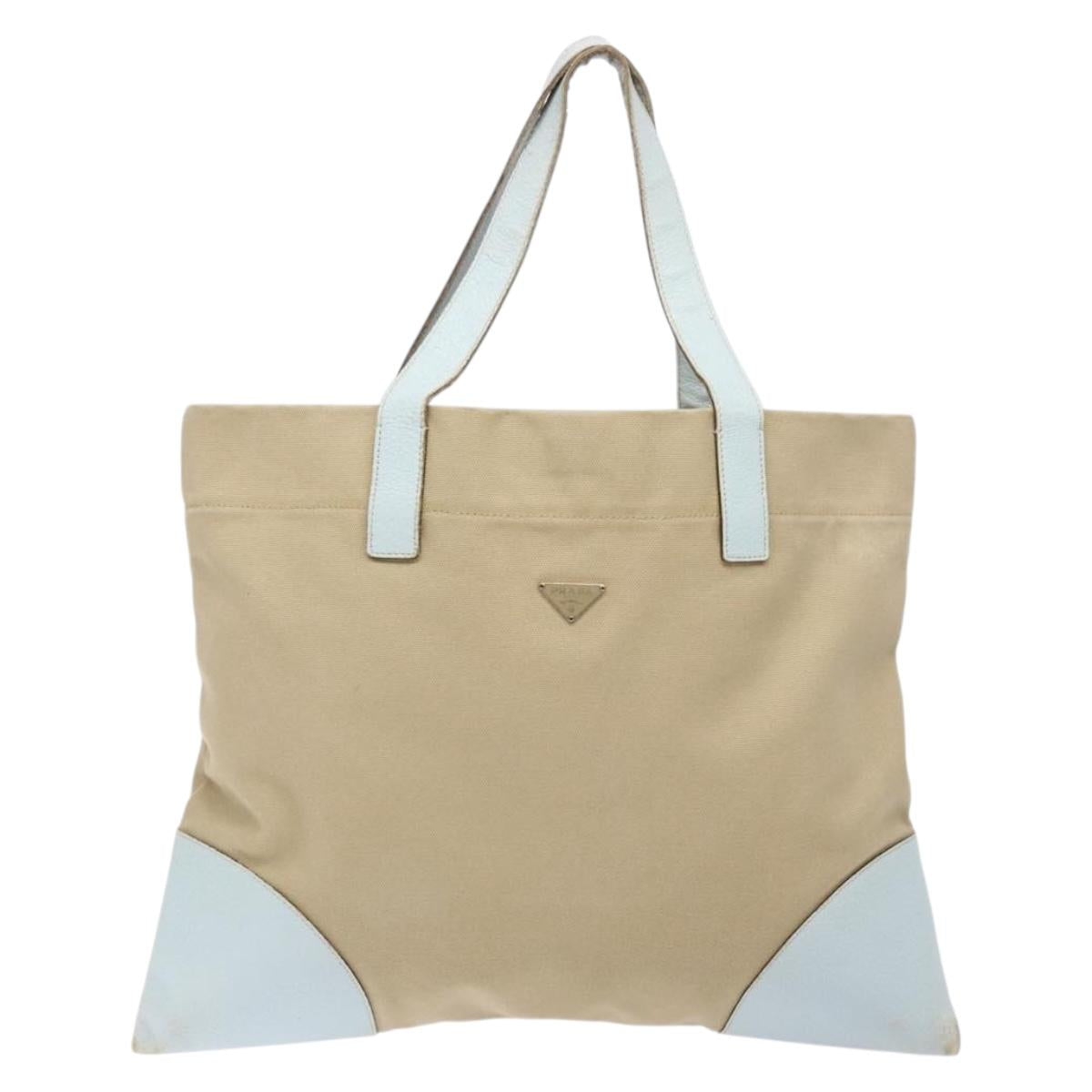 PRADA Tote Bag Canvas Beige Auth 137463